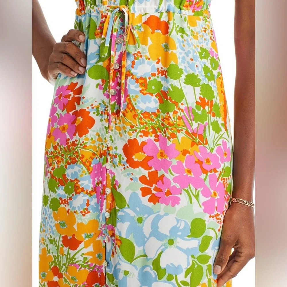 Rails Frida Day Garden Floral‎ High Low Sleeveless Midi Dress Colorful Vacation - Picture 4 of 15